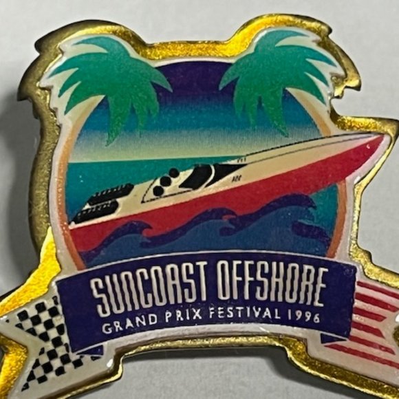 VTG Suncoast Offshore Grand Prix Festival 1996 Boat Lapel Hat Pin 1.5"x1.25" - Picture 3 of 10